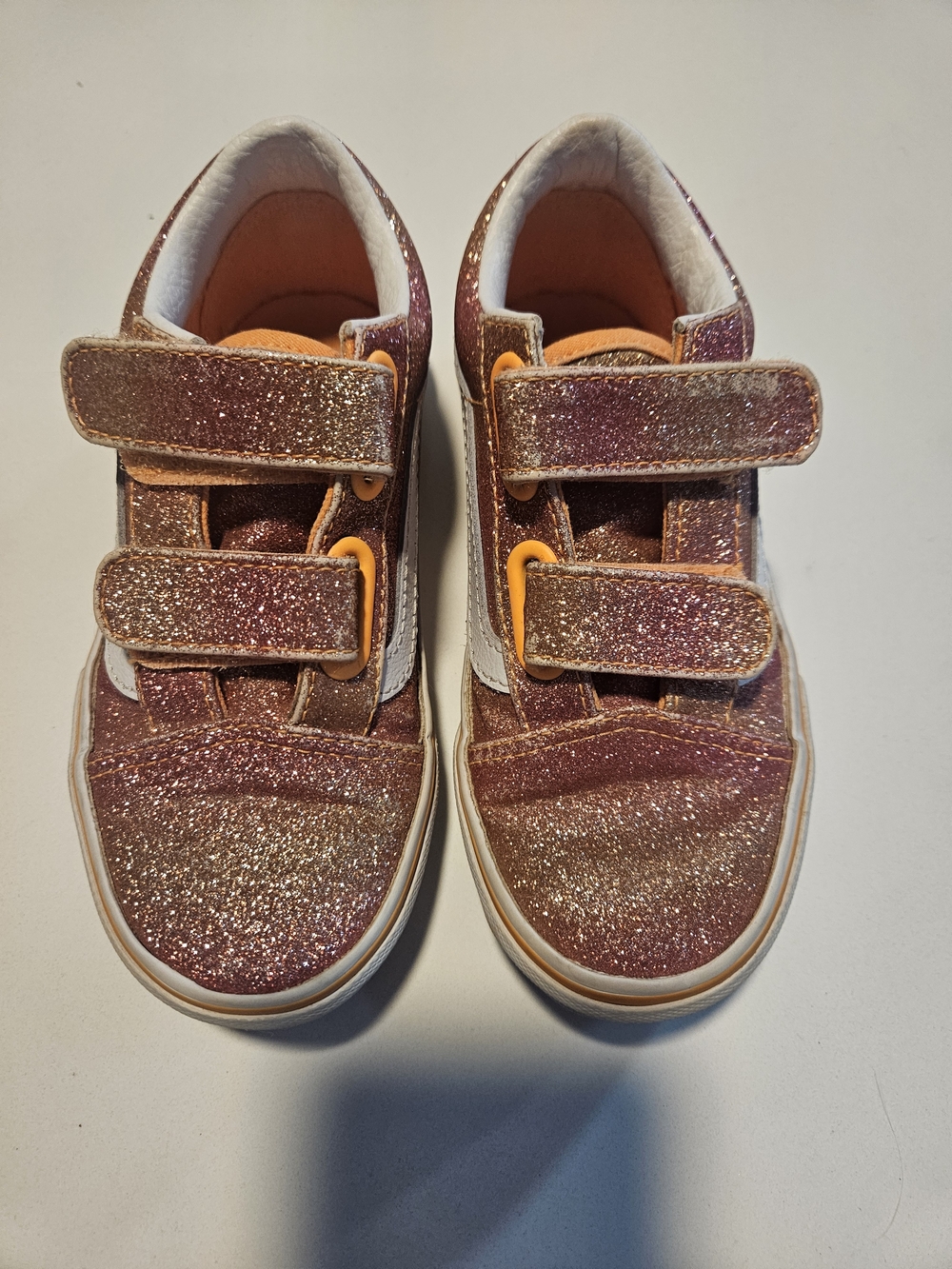 Kids Vans Glitter Velcro Sneakers in Rose Gold